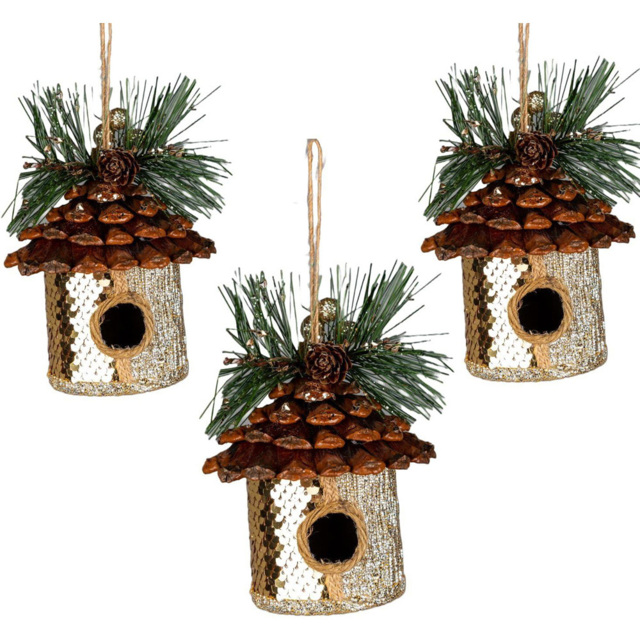 Shatchi Gold Sequin Birdhouse Ornament 3 Pack - Size: 25 x 2 x 8cm - Wilko - image 1