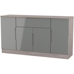 Crowndale Milan 4 Door Single Drawer Grey Gloss and Grey Oak Wide Sideboard Ready Assembled - Size: 79 x 144 x 39cm - Grey Gloss & Grey Oak - Wilko - thumbnail 3