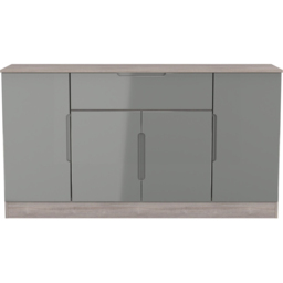 Crowndale Milan 4 Door Single Drawer Grey Gloss and Grey Oak Wide Sideboard Ready Assembled - Size: 79 x 144 x 39cm - Grey Gloss & Grey Oak - Wilko - thumbnail 4