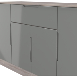 Crowndale Milan 4 Door Single Drawer Grey Gloss and Grey Oak Wide Sideboard Ready Assembled - Size: 79 x 144 x 39cm - Grey Gloss & Grey Oak - Wilko - thumbnail 5