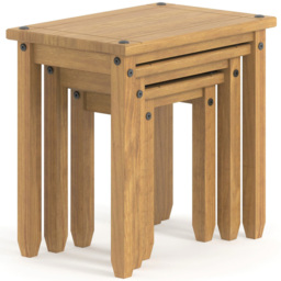 Corona Antique Wax Finish Nest of Tables Set of 3 - Size: 35 x 53 x 51cm - Brown - Wilko - thumbnail 5