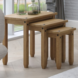 Corona Antique Wax Finish Nest of Tables Set of 3 - Size: 35 x 53 x 51cm - Brown - Wilko