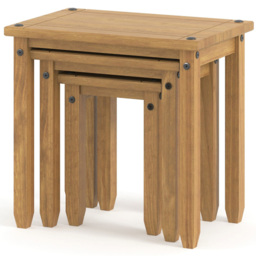 Corona Antique Wax Finish Nest of Tables Set of 3 - Size: 35 x 53 x 51cm - Brown - Wilko - thumbnail 4