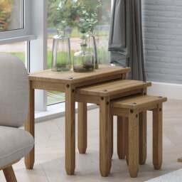 Corona Antique Wax Finish Nest of Tables Set of 3 - Size: 35 x 53 x 51cm - Brown - Wilko - thumbnail 7