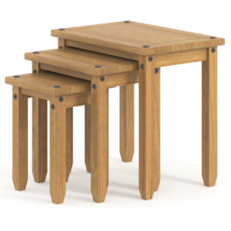 Corona Antique Wax Finish Nest of Tables Set of 3 - Size: 35 x 53 x 51cm - Brown - Wilko - thumbnail 3