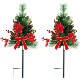 Living and Home Red Poinsettias and Pinecones Artificial Christmas Urn Filler 2 Pack - Size: 76 x 11 x 11cm - Multi - Wilko