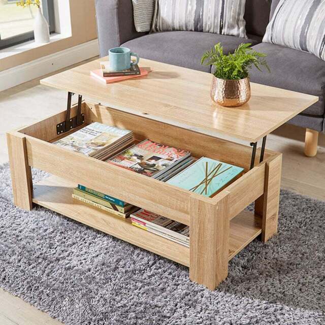 Home Source Orlando Single Shelf Natural Lift Up Storage Coffee Table - Size: 51 x 50 x 100cm - Brown - Wilko - image 1