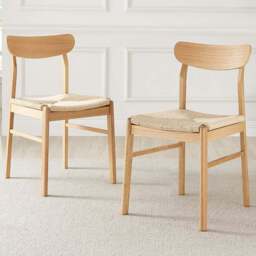 Furniturebox Belle Set of 2 Oak and Veneer Rope Dining Chair - Brown - Wilko - thumbnail 1