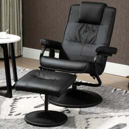 Portland Black PU Leather Massage Manual Recliner Chair with Ottoman - Size: Single - Wilko - thumbnail 1