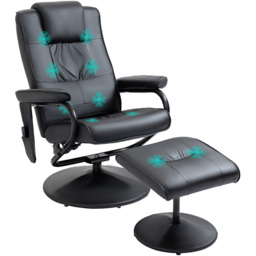 Portland Black PU Leather Massage Manual Recliner Chair with Ottoman - Size: Single - Wilko - thumbnail 3