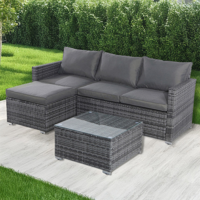 Furniture One 4 Seater L Shape Rattan Corner Sofa Set - Grey - Wilko - image 1