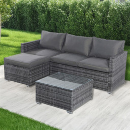 Furniture One 4 Seater L Shape Rattan Corner Sofa Set - Grey - Wilko