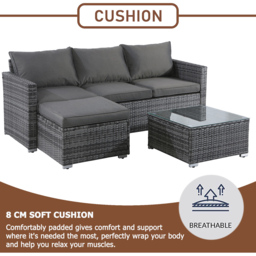 Furniture One 4 Seater L Shape Rattan Corner Sofa Set - Grey - Wilko - thumbnail 6