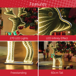 The Christmas Workshop LED Reindeer Man Infinity Light Xmas Decoration 60cm - Size: 59 x 33 x 1.5cm - Multi - Wilko - thumbnail 6