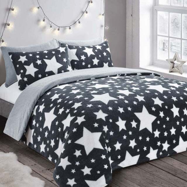 Velosso Super King Size Grey Galaxy Teddy Fleece Duvet Set - Wilko - image 1
