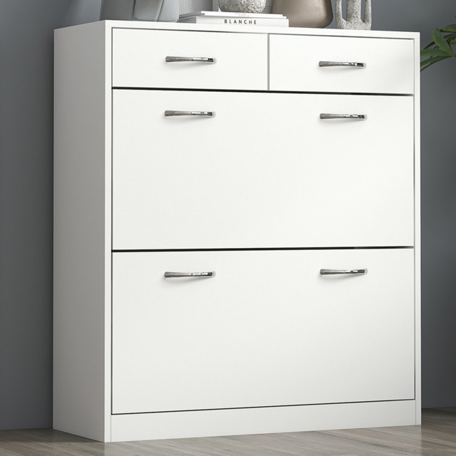 Portland 4 Drawer White Narrow Tall Shoe Cabinet - Wilko - image 1