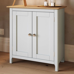 FWStyle Taberno 2 Door White Linen and Oak Compact Sideboard - Size: 67 x 65 x 33cm - Wilko