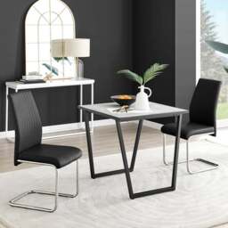 Furniturebox Copeland Fontana Marble Effect 2 Seater Dining Set White Black and Chrome - Wilko - thumbnail 1