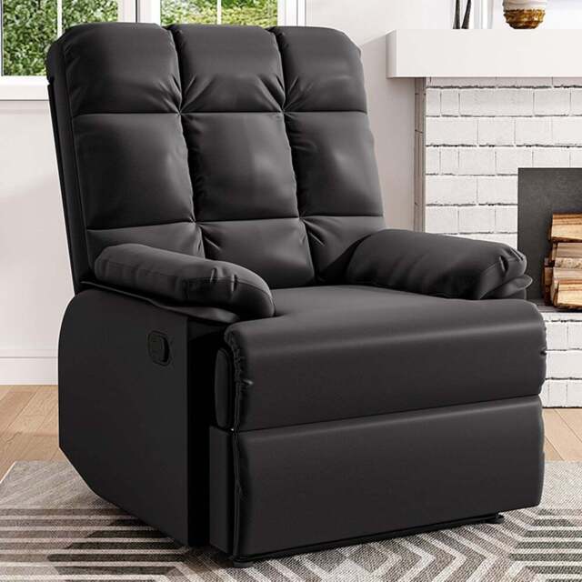 Living and Home Black Tufted Faux Leather Recliner with Control Switch - Size: Single - Wilko - image 1