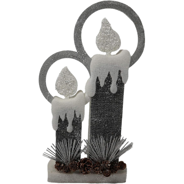 Shatchi Grey Glitter Foam Snow Covered Pre Lit Twin Candles Christmas Decoration 51cm - Size: 51 x 6 x 4cm - Wilko - image 1