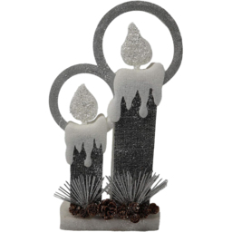 Shatchi Grey Glitter Foam Snow Covered Pre Lit Twin Candles Christmas Decoration 51cm - Size: 51 x 6 x 4cm - Wilko - thumbnail 1