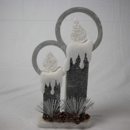 Shatchi Grey Glitter Foam Snow Covered Pre Lit Twin Candles Christmas Decoration 51cm - Size: 51 x 6 x 4cm - Wilko - thumbnail 4