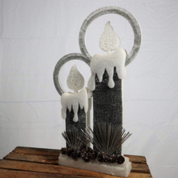 Shatchi Grey Glitter Foam Snow Covered Pre Lit Twin Candles Christmas Decoration 51cm - Size: 51 x 6 x 4cm - Wilko - thumbnail 3