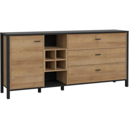 Florence High Rock Single Door 3 Drawer Matt Black and Riviera Oak Large Sideboard - Size: 40 x 186 x 85cm - Furniture to Go - Wilko - thumbnail 3