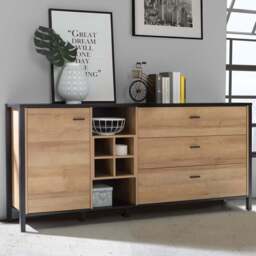 Florence High Rock Single Door 3 Drawer Matt Black and Riviera Oak Large Sideboard - Size: 40 x 186 x 85cm - Furniture to Go - Wilko