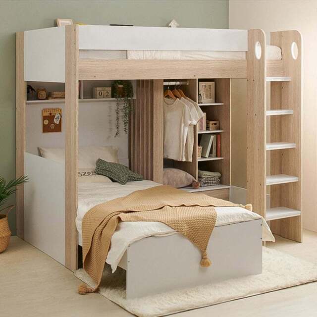 Flair Hampton White and Oak L Shape Bunk Bed - Size: Single - Wilko - image 1