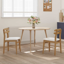 vidaXL Set of 2 Natural and White Rubberwood Rectilinear Vintage Dining Chairs - Brown - Wilko