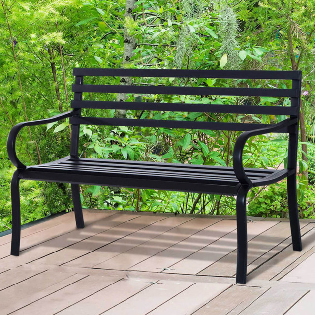 Outsunny 2 Seater Black Metal Garden Bench - Size: 135 x 67 x 10.5cm - Wilko - image 1