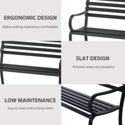 Outsunny 2 Seater Black Metal Garden Bench - Size: 135 x 67 x 10.5cm - Wilko - thumbnail 6