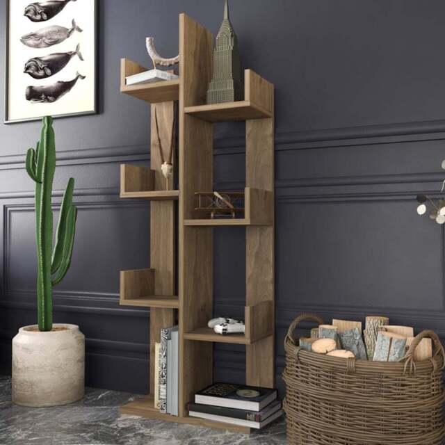 Decorotika Lui 8 Shelf Walnut Tall Tree Style Bookshelf - Size: 137 x 50 x 22cm - Brown - Wilko - image 1