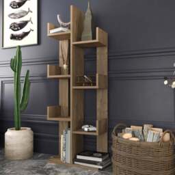 Decorotika Lui 8 Shelf Walnut Tall Tree Style Bookshelf - Size: 137 x 50 x 22cm - Brown - Wilko - thumbnail 1