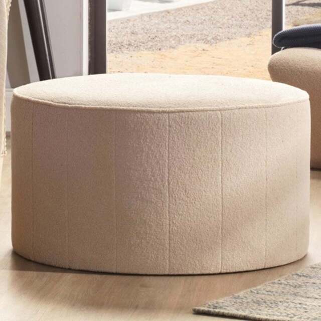Desser Furniture Large Round Latte Boucle Fabric Pouffe - Size: 45 x 83 x 83cm - Cream - Wilko - image 1