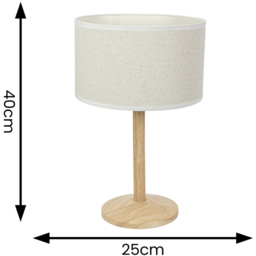 ValueLights Triston Linen White Edge Drum Shade Natural Light Wood Stem LED Table Lamp - Cream - Wilko - thumbnail 7