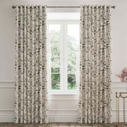 V&A Ornamental Bloom Linen and Grey Lined Blackout Pencil Pleat Curtains 168 x 183cm - Size: W 168 x D 183cm - Linen & Grey - Wilko