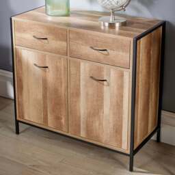 Home Source Oakmere 2 Door 2 Drawer Black and Oak Effect Industrial Sideboard - Size: 79 x 40 x 84cm - Brown - Wilko - thumbnail 1