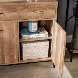 Home Source Oakmere 2 Door 2 Drawer Black and Oak Effect Industrial Sideboard - Size: 79 x 40 x 84cm - Brown - Wilko - thumbnail 4
