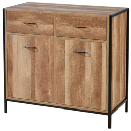 Home Source Oakmere 2 Door 2 Drawer Black and Oak Effect Industrial Sideboard - Size: 79 x 40 x 84cm - Brown - Wilko - thumbnail 3