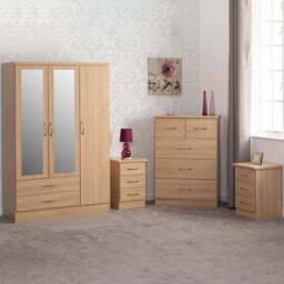 Seconique Nevada Sonoma Oak Effect 4 Piece Bedroom Furniture Set - Size: 3 Door - Brown - Wilko - thumbnail 1