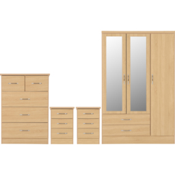 Seconique Nevada Sonoma Oak Effect 4 Piece Bedroom Furniture Set - Size: 3 Door - Brown - Wilko - thumbnail 3
