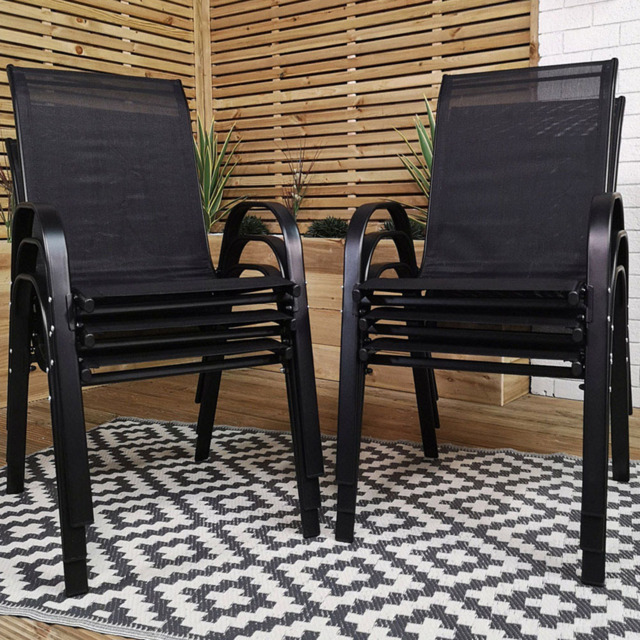 Samuel Alexander Set of 6 Black Textilene Garden Chair - Size: 1 Seater - Wilko - image 1