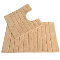 Allure Bath Fashions Stone Ribbed Bath Mat and Pedestal Mat Set 2 Piece - Size: 50 x 80cm - Brown - Wilko