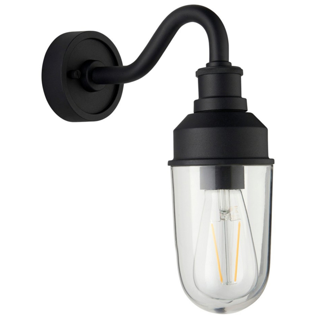 Merano Monza Matt Black Clear Glass Outdoor Wall Lantern - Size: 26 x 10.3 x 29.8cm - Wilko - image 1