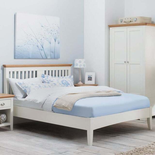 Bentley Designs Hampstead Double Oak and Ivory Bedstead - Cream - Wilko - image 1