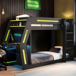 Flair Alister Charcoal and Green Gaming Bunk Bed with Desk - Size: Single - Wilko