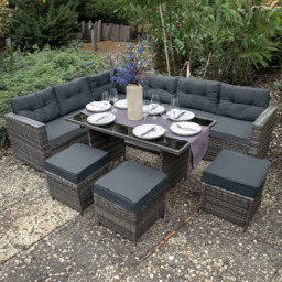 MonsterShop 9 Seater Grey Rattan Corner Lounge Set - Wilko - thumbnail 1