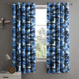 Velosso Blue Camouflage Pencil Pleat Curtains 168 x 183cm - Size: W 168 x D 183cm - Wilko - thumbnail 1